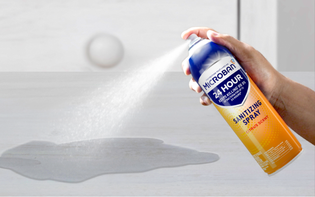 Sanitizing Spray in use on surface