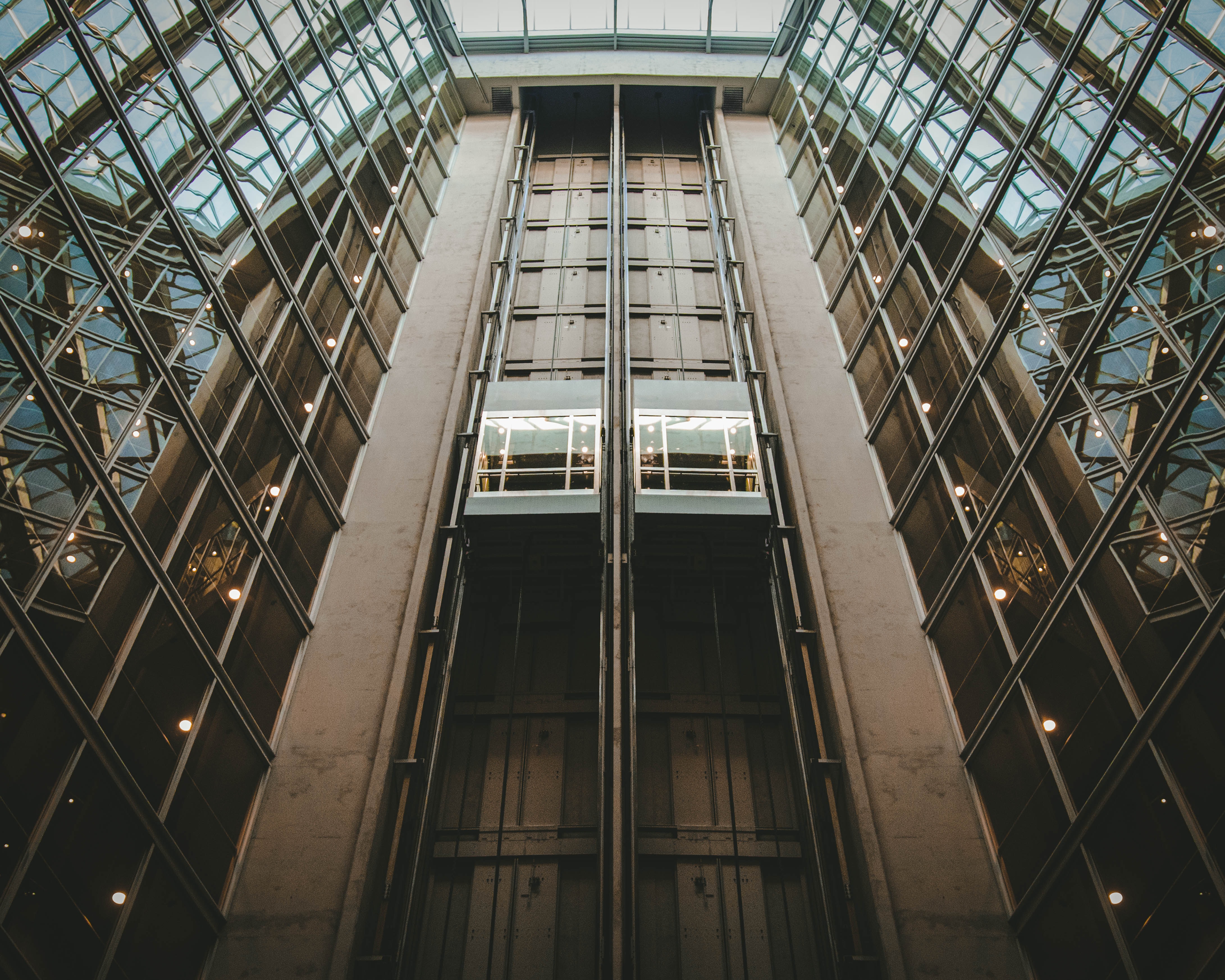 Glass building with elevator