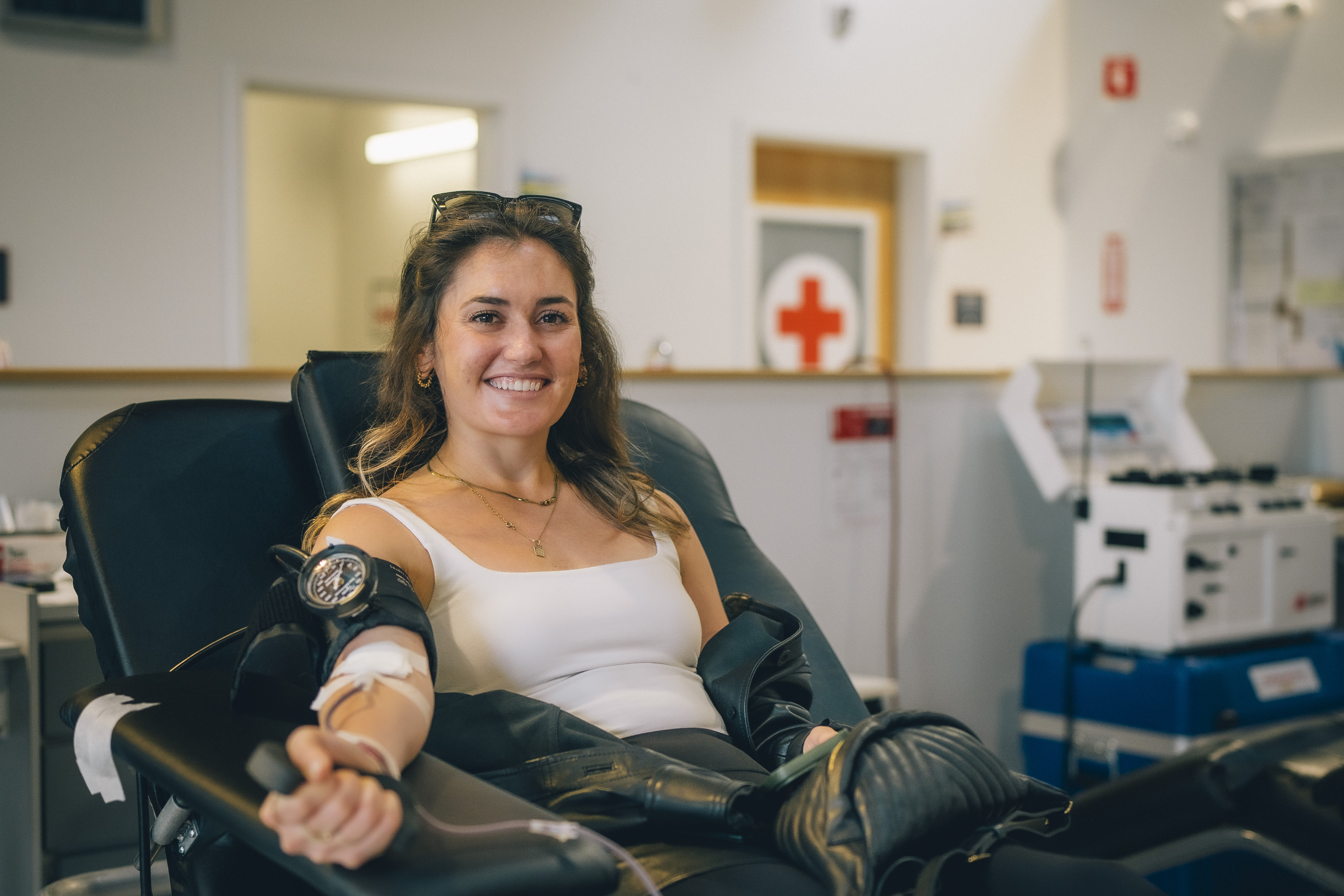 Allana donating blood with the American Red Cross