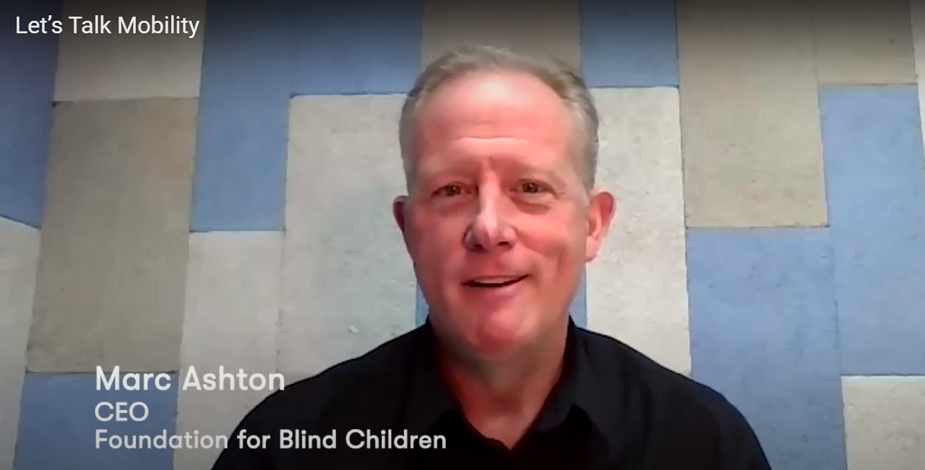 Image of man with text "Marc Ashton, CEO, Foundation for Blind Children"