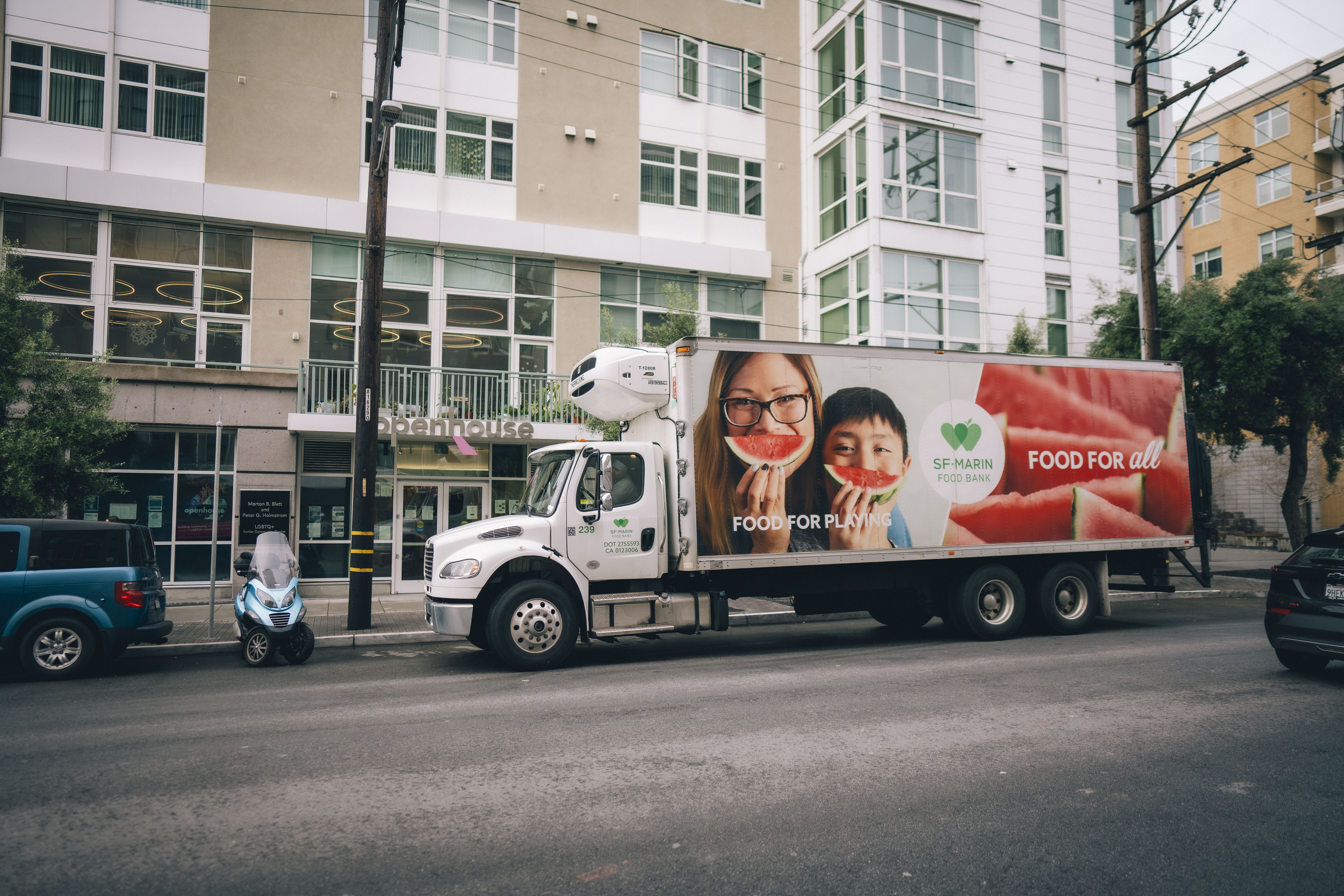SF-Marin Food Bank truck in front of Openhouse