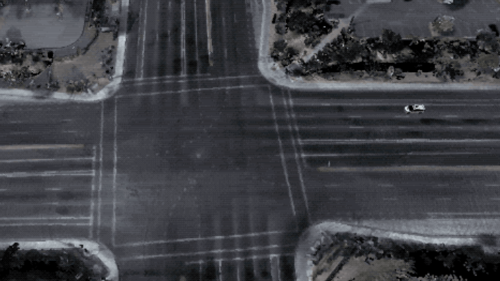 Black and white image of an intersection