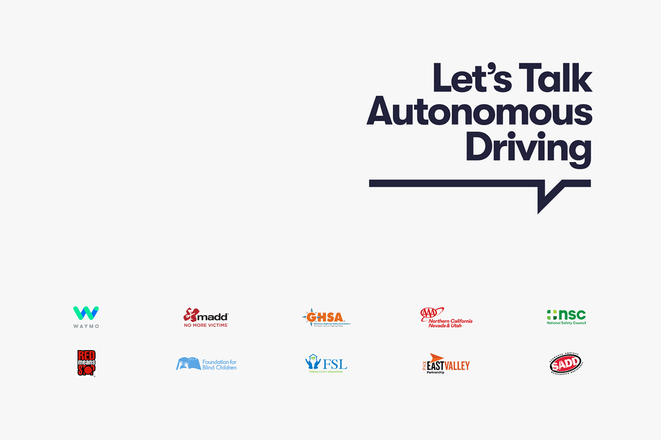 Let's Talk Autonomous Driving text with various logos