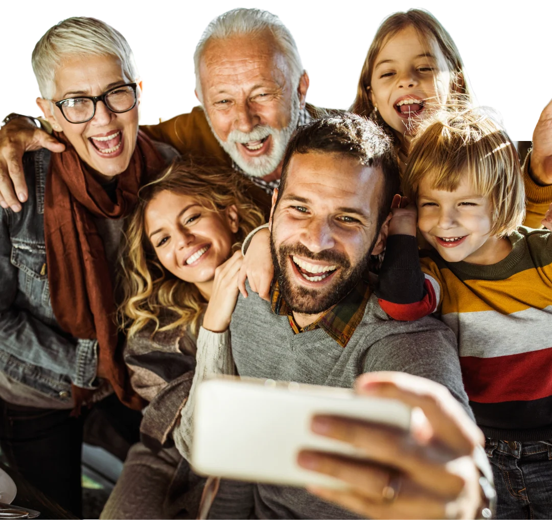Family with grandparents making selfie