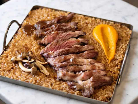 Arroz de abanico ibérico en Casco Viejo, Talavera de la Reina