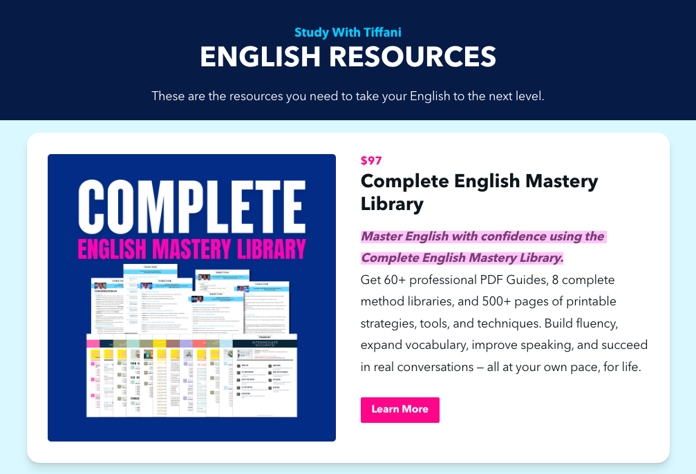 Study with Tiffani English Mastery Library