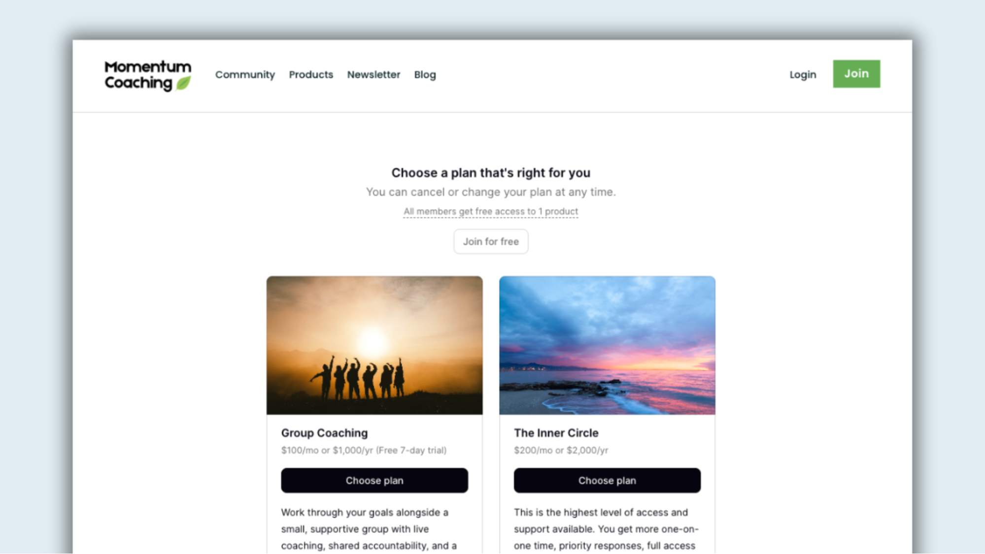 Momentum Coaching freemium community