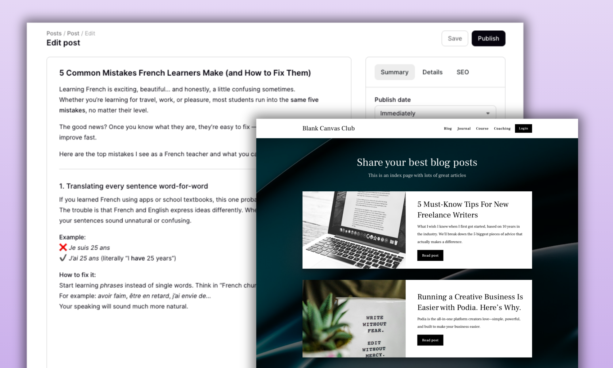 Podia editing blog post
