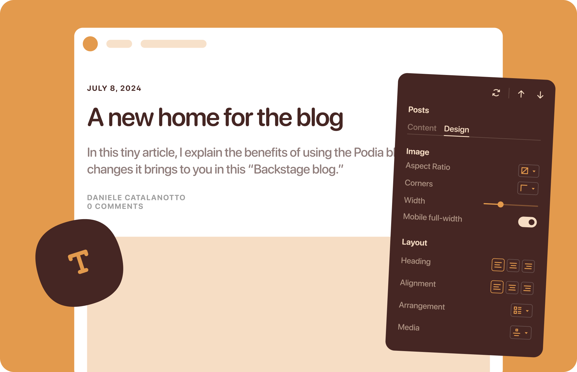 Stylized illustration of Podia's blogging platform