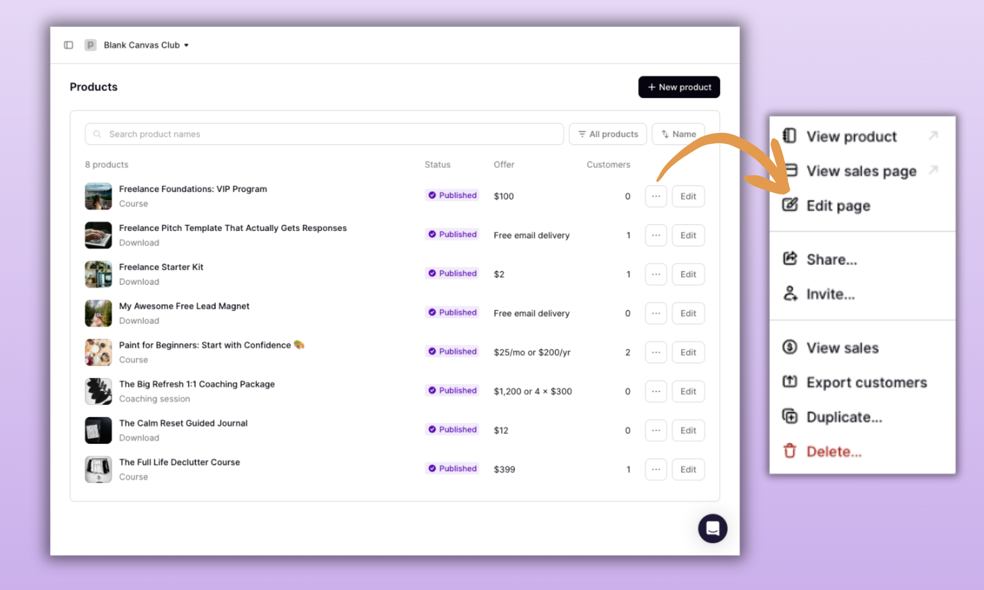Podia Edit sales page