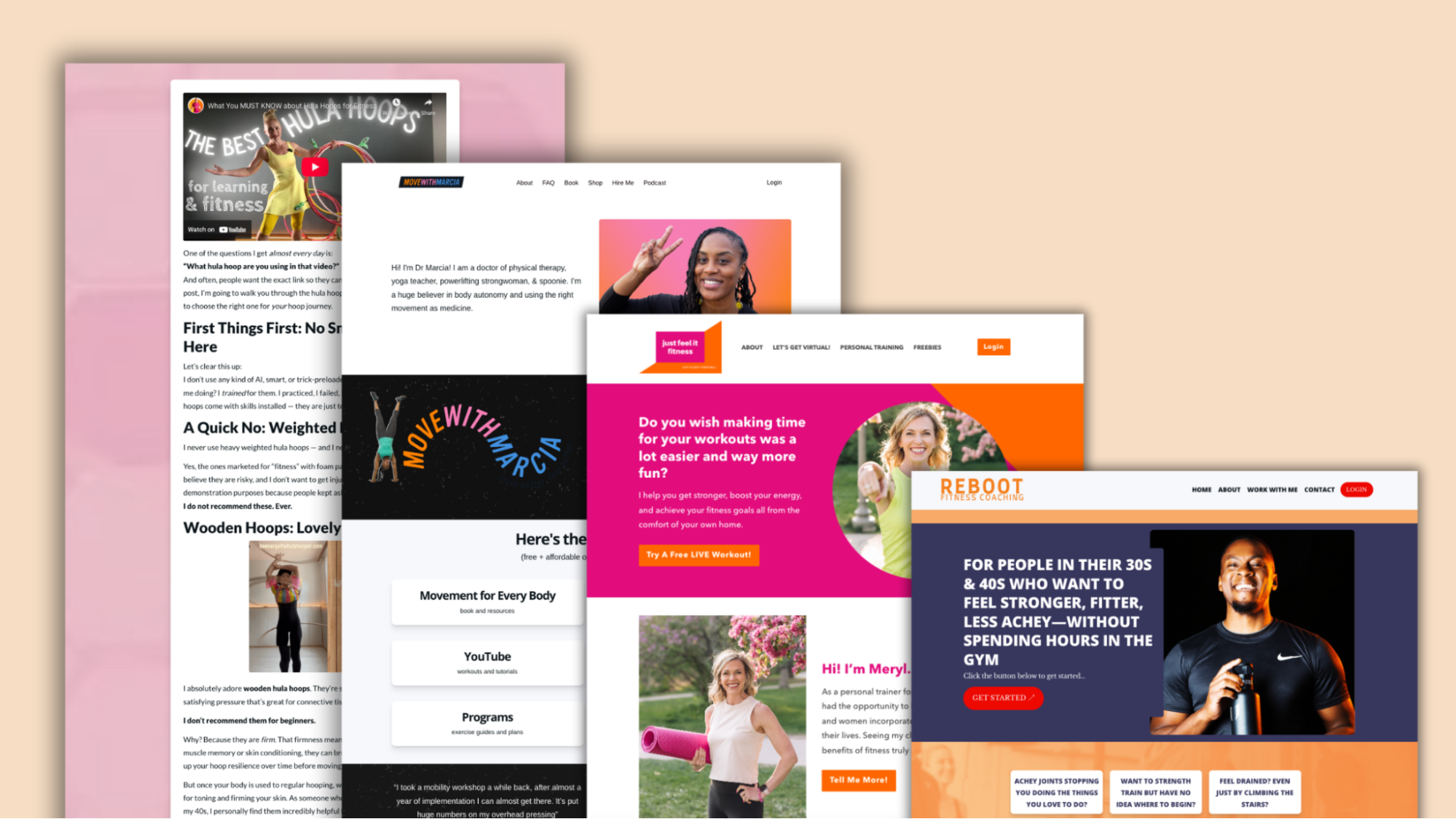 Example fitness trainer websites on Podia