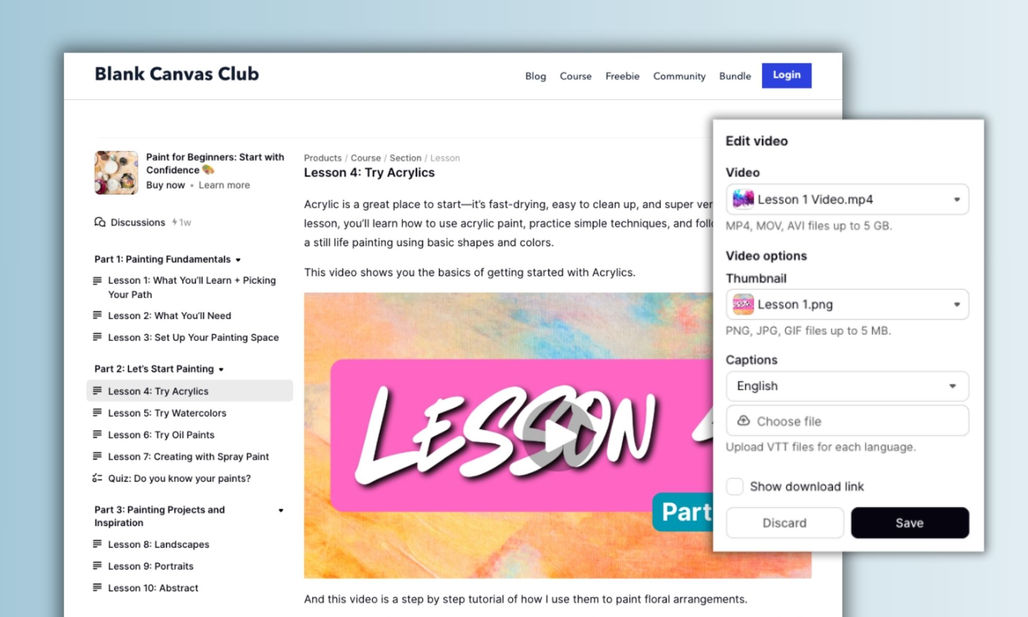 Podia customize course content