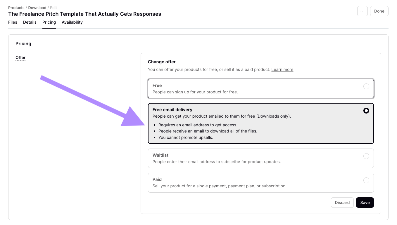 Free email delivery option for lead magnets