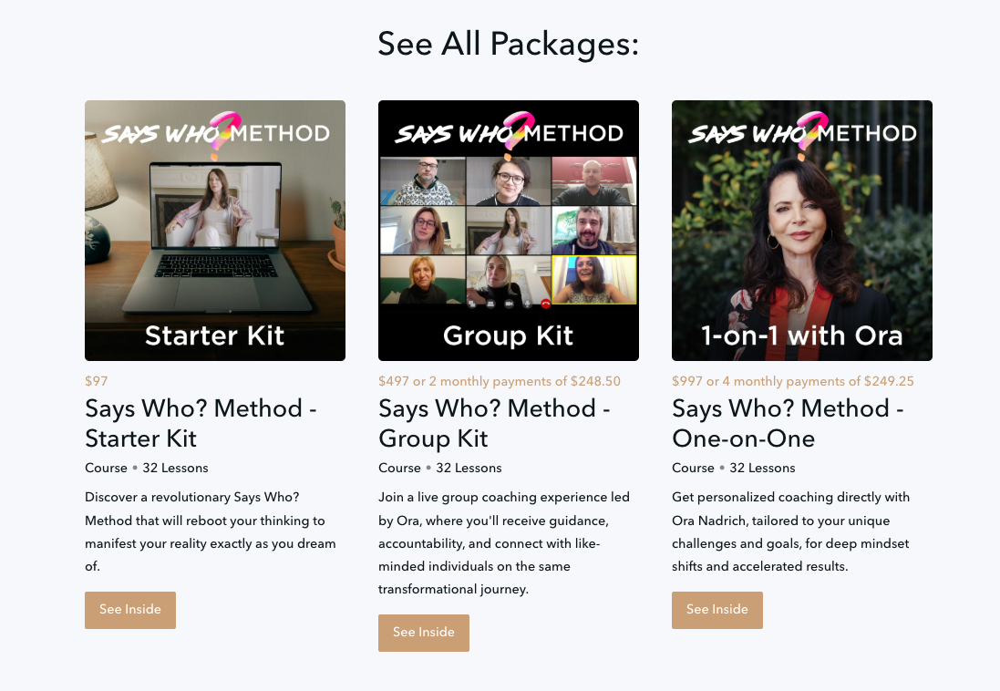 Ora Nadrich Says Who Method packages