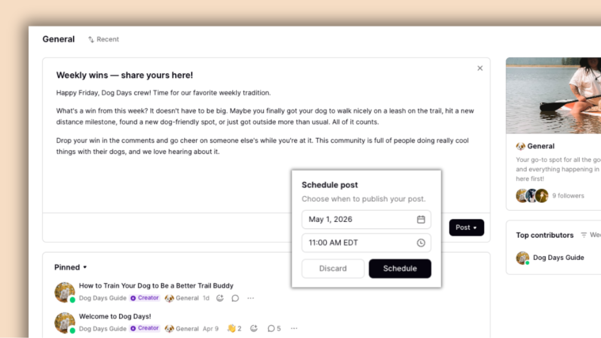 schedule community post weekly wins