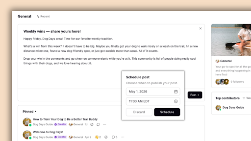 schedule community post weekly wins