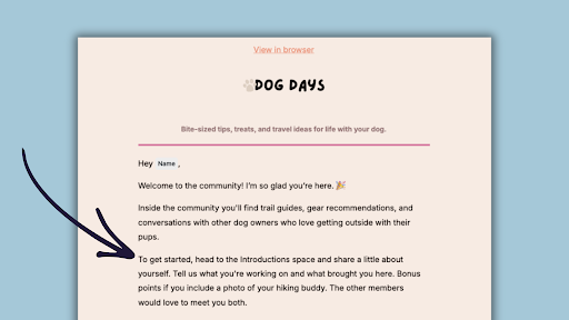 Dog Days welcome email example