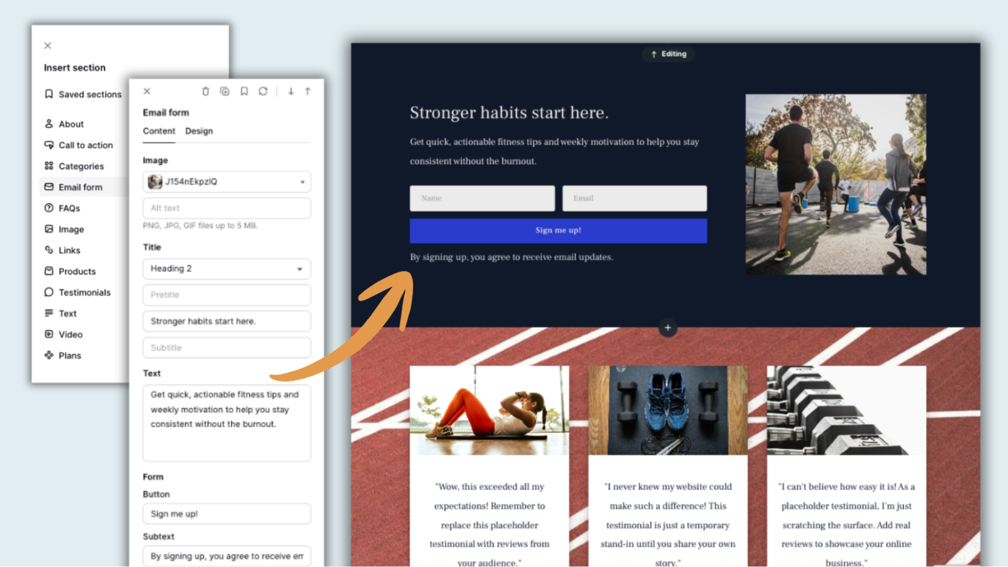 Example Podia email sign up form set up
