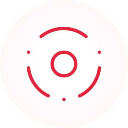 Red circular target icon with center circle and four dots on white background