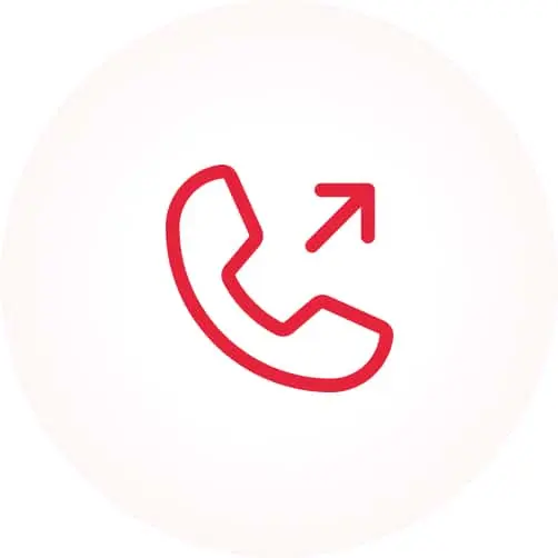 Red phone icon with outgoing arrow on white background