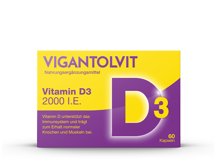 VIGANTOLVIT 2000 IE Vitamin D3 Kapseln – Produktpackung und Weichkapseln