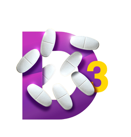D3-Symbol mit Tabletten sowie Hinweisen auf Vitamin-D-Mangel und Osteoporose.