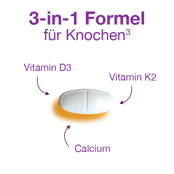 3-in-1 Formel für Knochen: Vitamin D3, Vitamin K2, Calcium