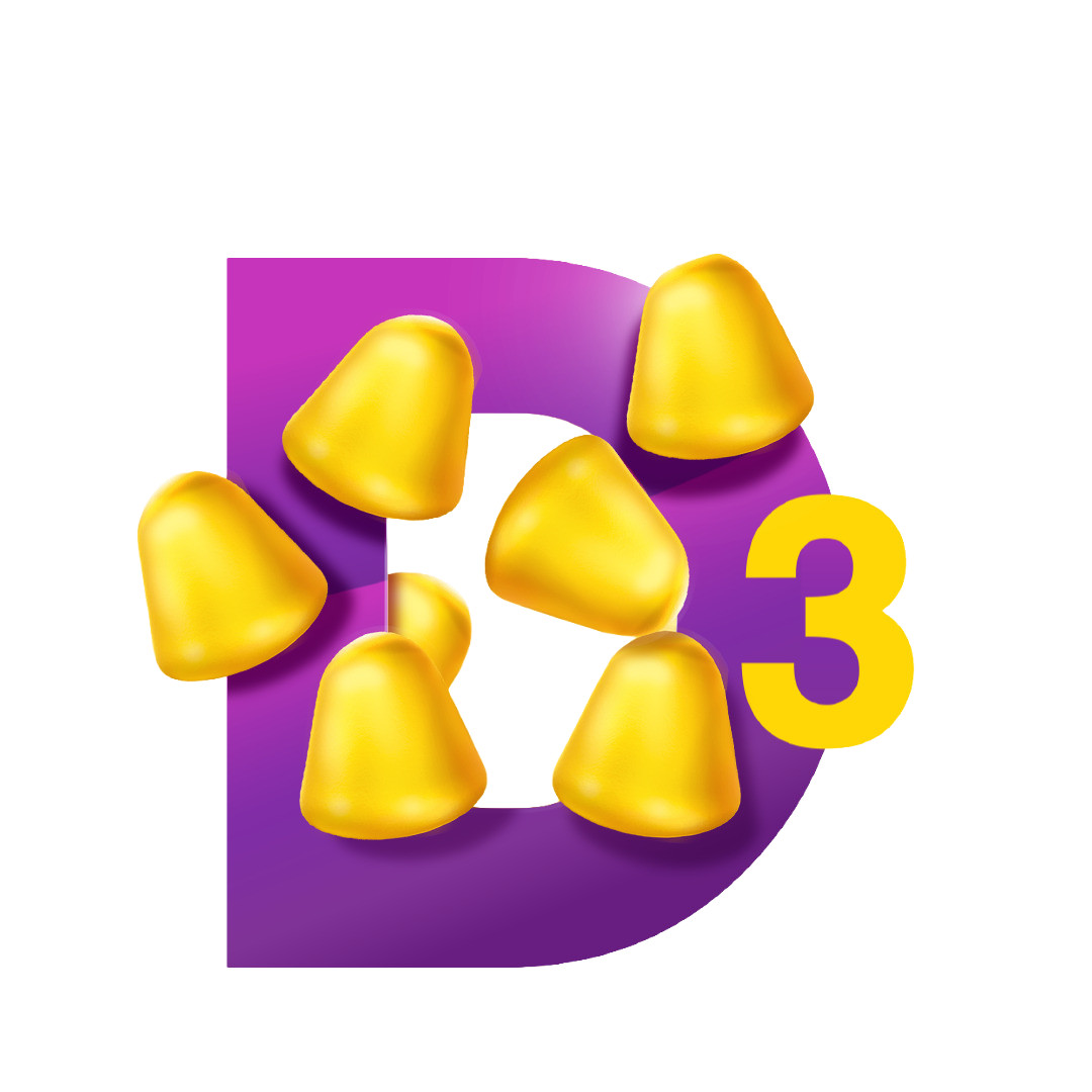 D3-Symbol mit gelben Gummivitaminen.