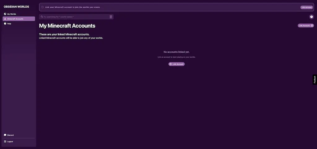 Obsidian Worlds account link
