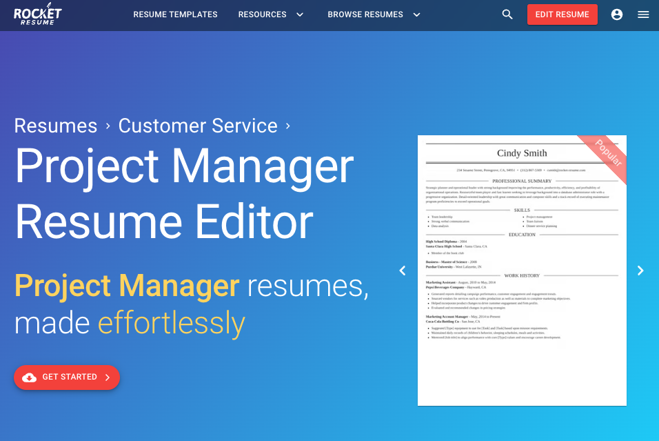 Project Manager Rocket Resume
