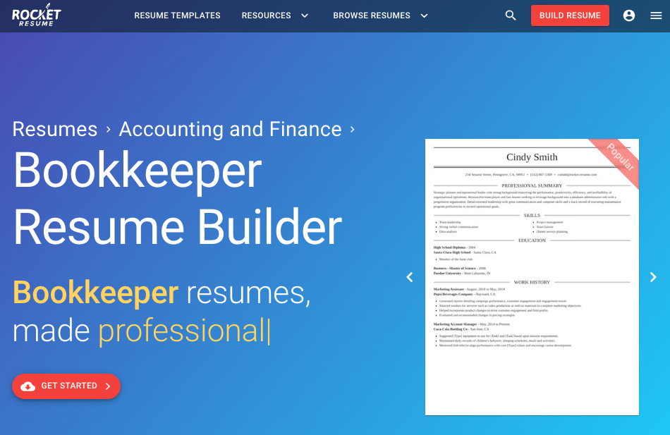 Rocket Resume Bookkeeper Template