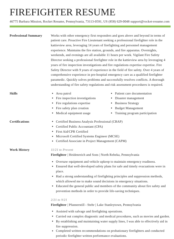 Firefighter resume template