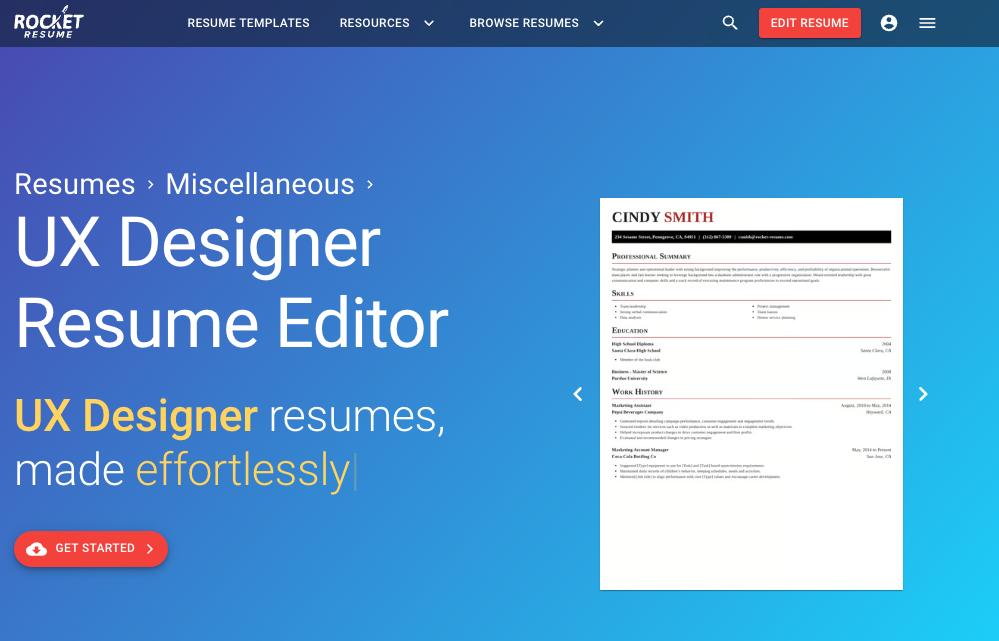 Rocket Resume UX Designer Template