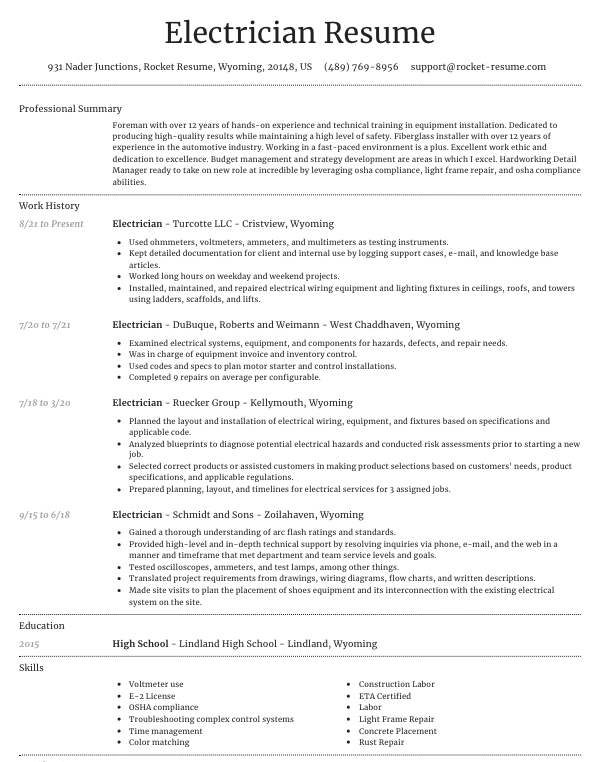 Electrician Resume template