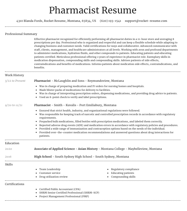 Pharmacist resume template