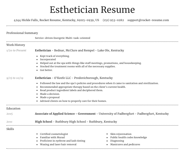 Esthetician Resume Template