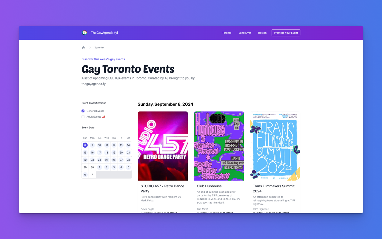 TheGayAgenda - Automated AI Events Gathering Platform