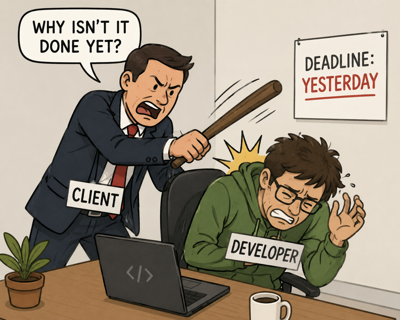 client kicks team hero