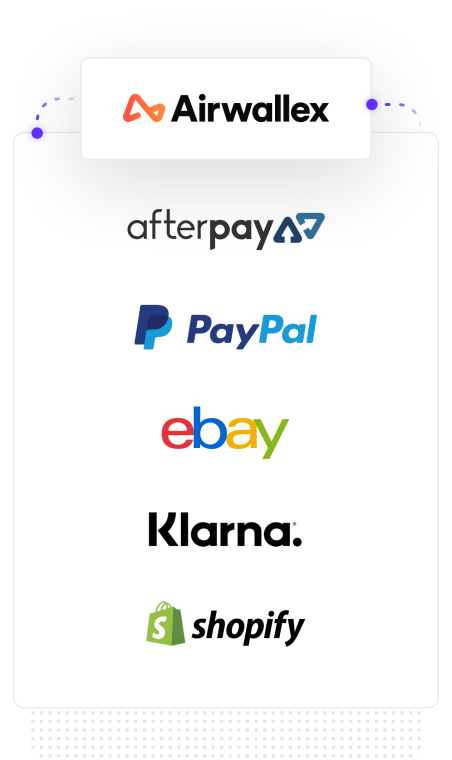 Airwallex logo amongst Amazon, eBay, Shopify and PayPal logos