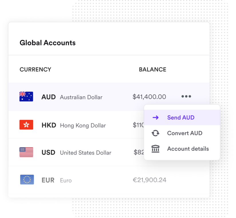 Australian Dollar Bank account sending money into AUD