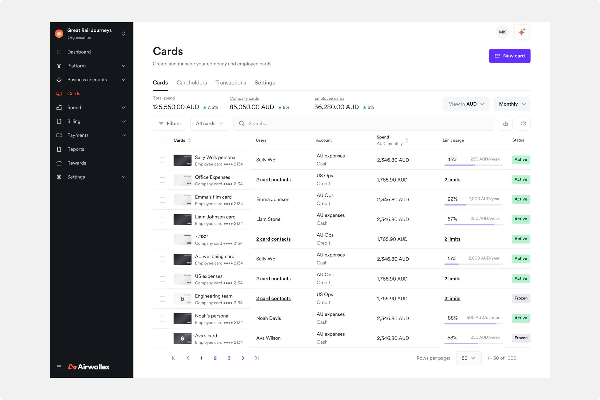Manage cards UI
