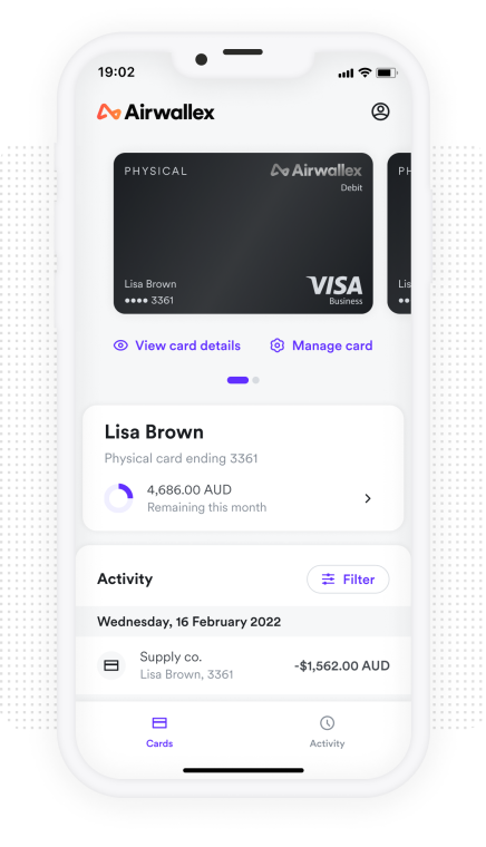 Screenshot of mobile device showing virtual debit card details