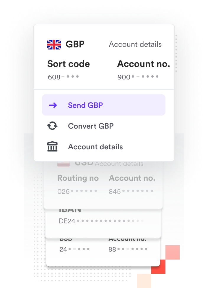 Sort code and account number of pound stirling account