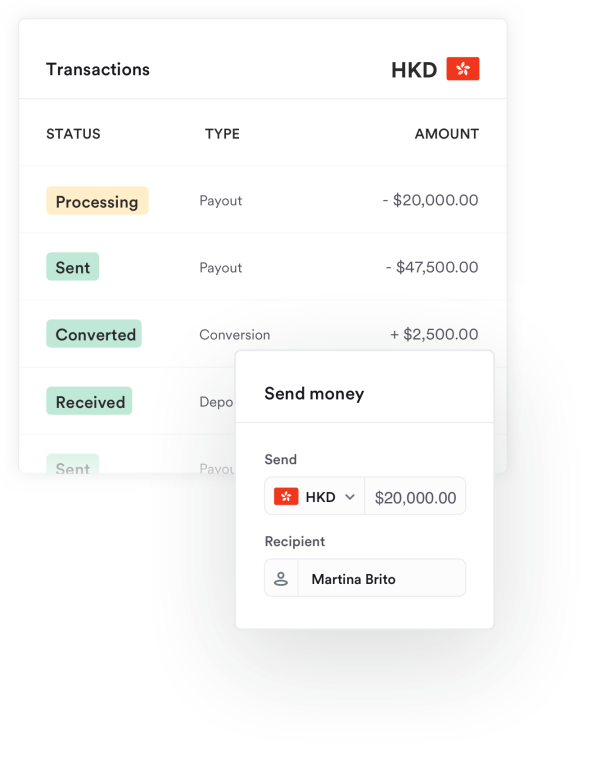 HK business account sending payments in multiple currencies