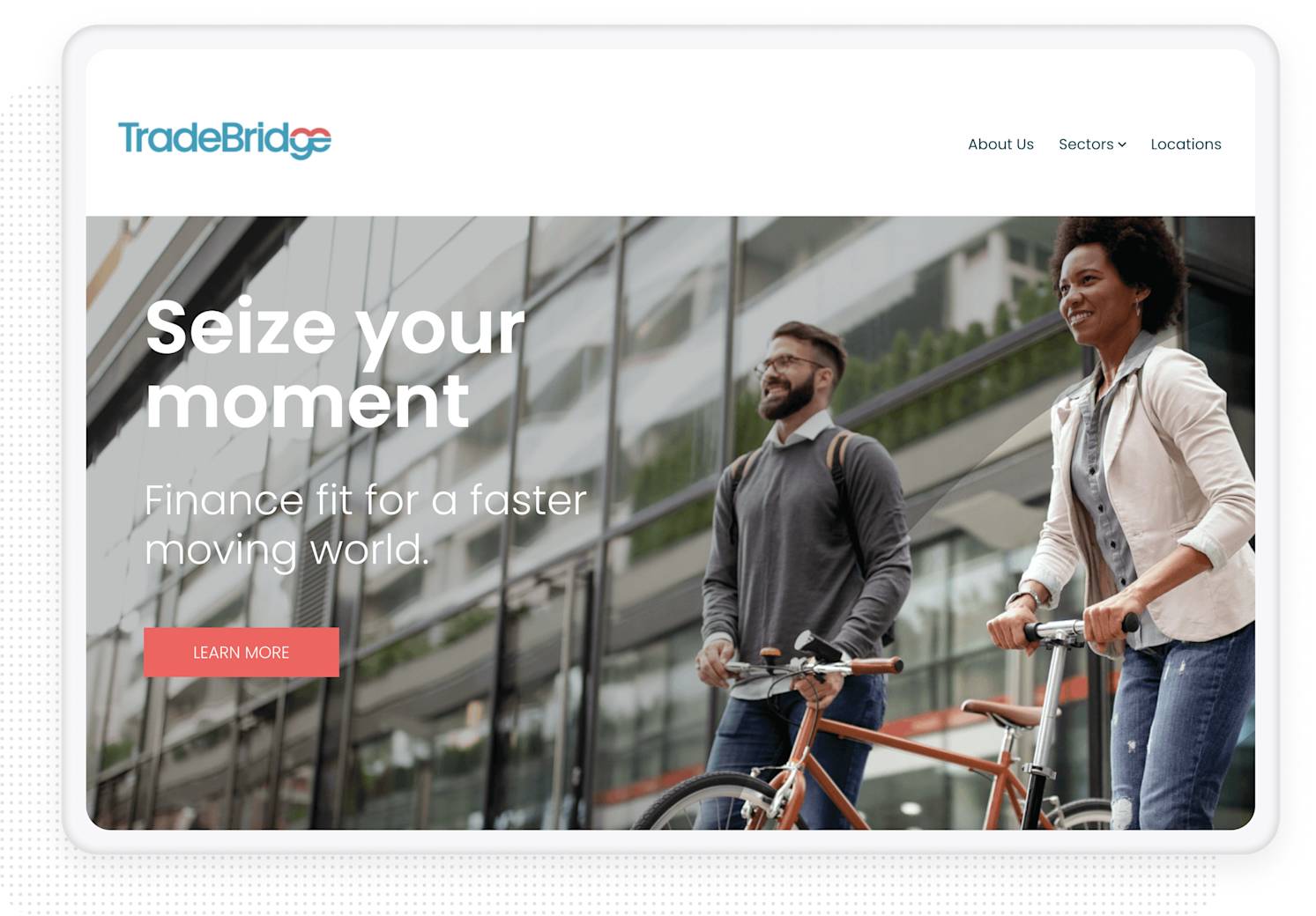 TradeBridge homepage on a computer screen.