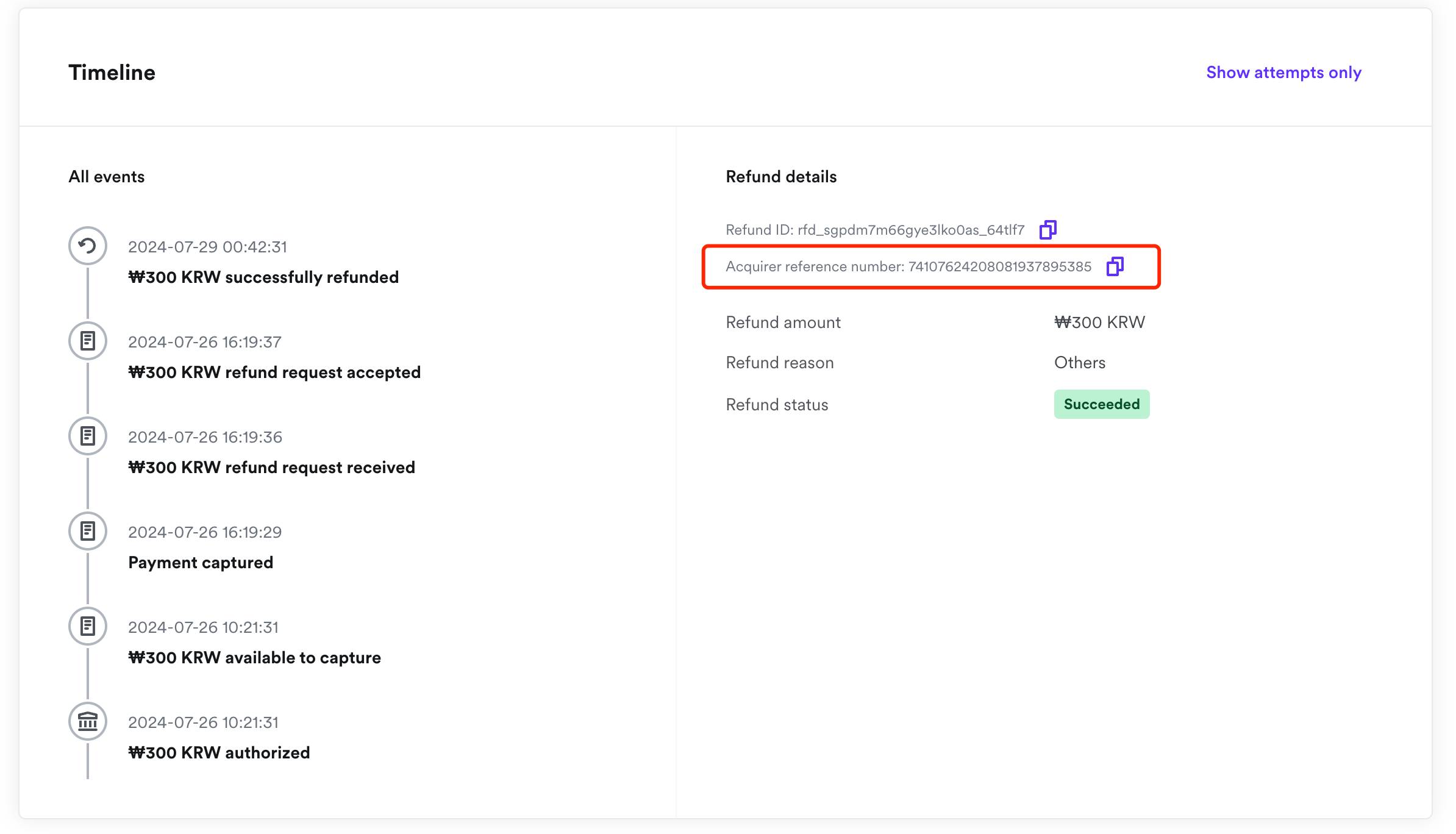 ARN on the payment details page