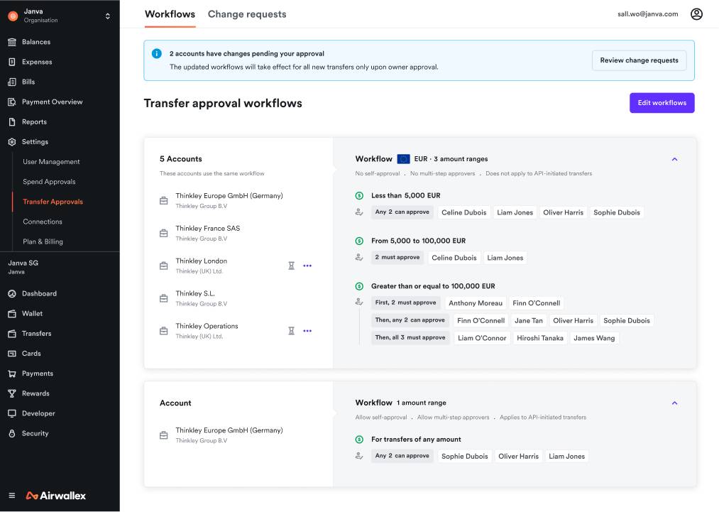 Transfer approvals UI