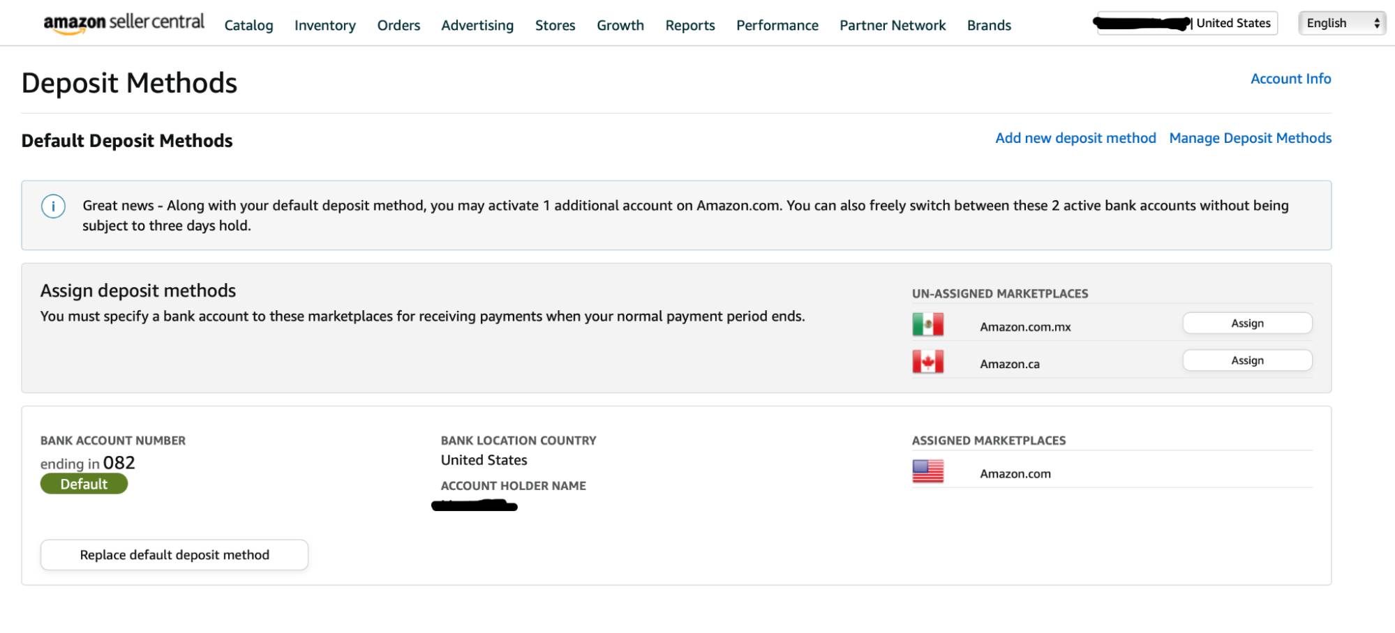 Amazon Seller Central Deposit Method