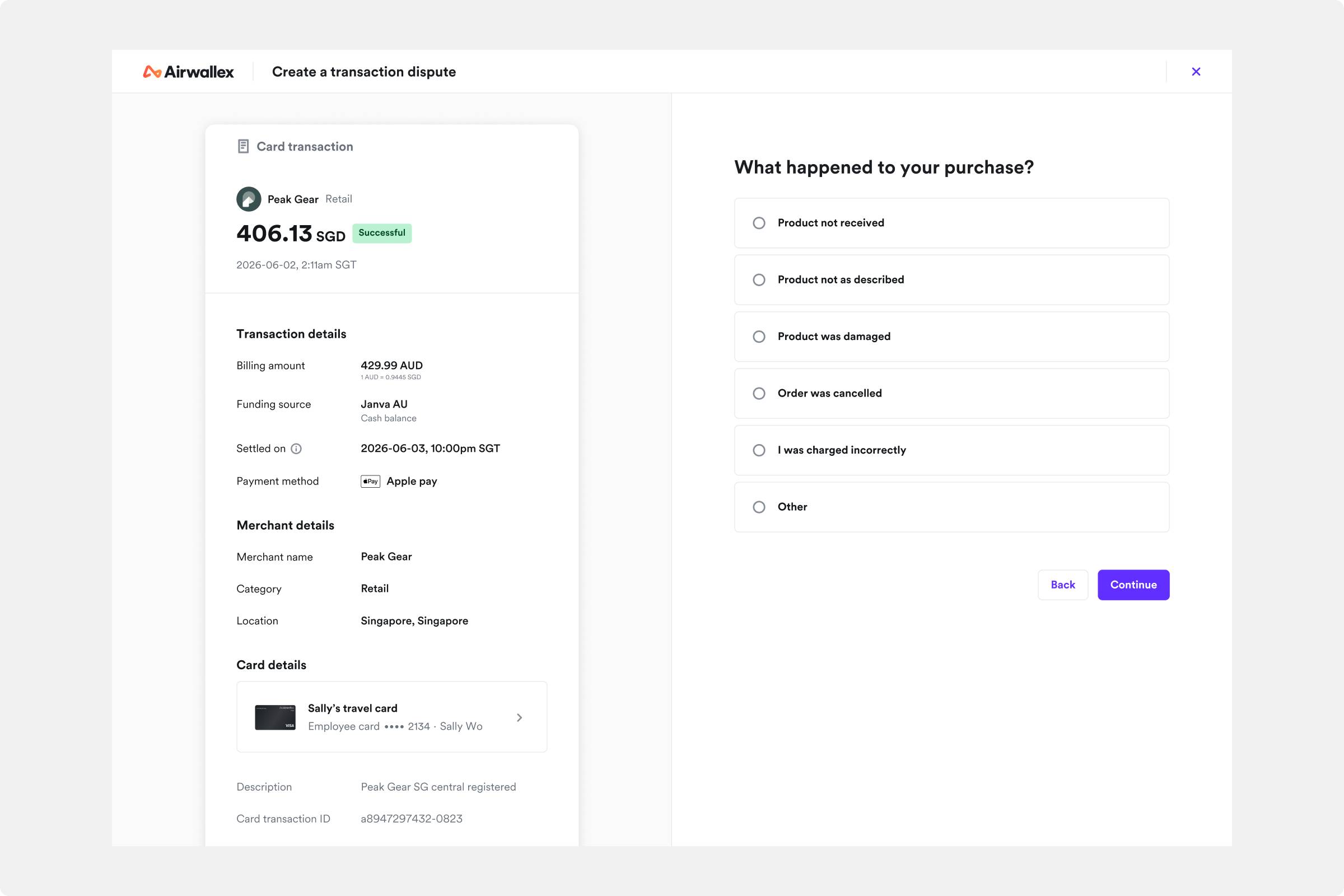 Transaction disputes UI