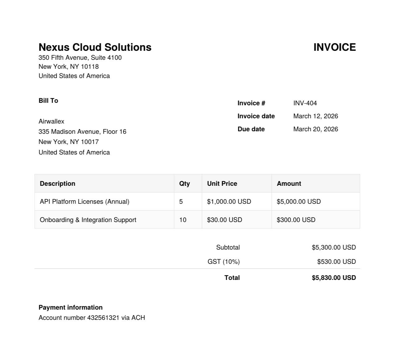 Invoice Template Example